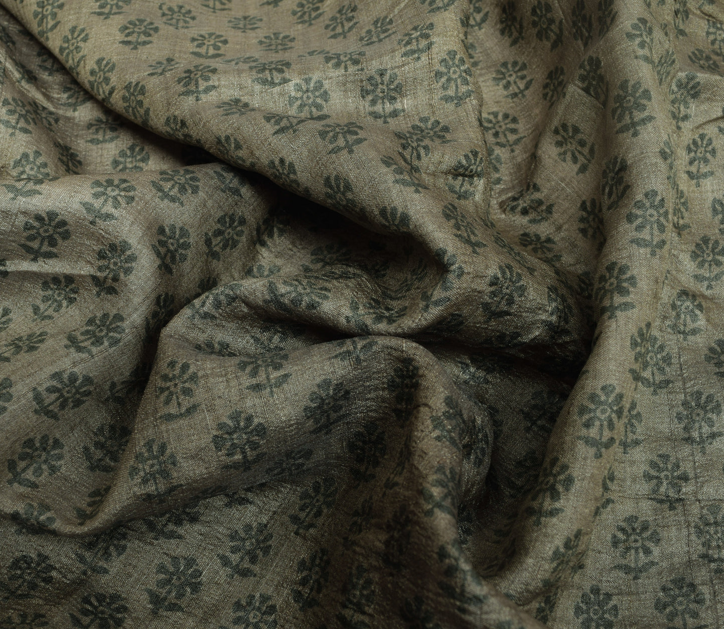 Sushila Vintage 100%Pure Silk Gray Saree Floral Printed Sari Indian Craft Fabric