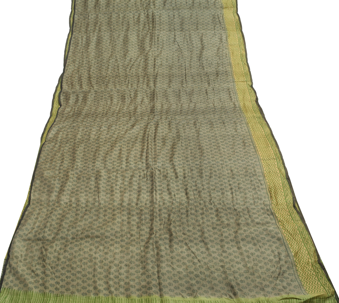 Sushila Vintage 100%Pure Silk Gray Saree Floral Printed Sari Indian Craft Fabric