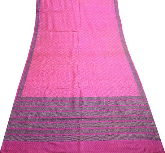 Sushila Vintage Pink Paisley Soft Saree 100% Pure Silk Printed Sari Craft Fabric