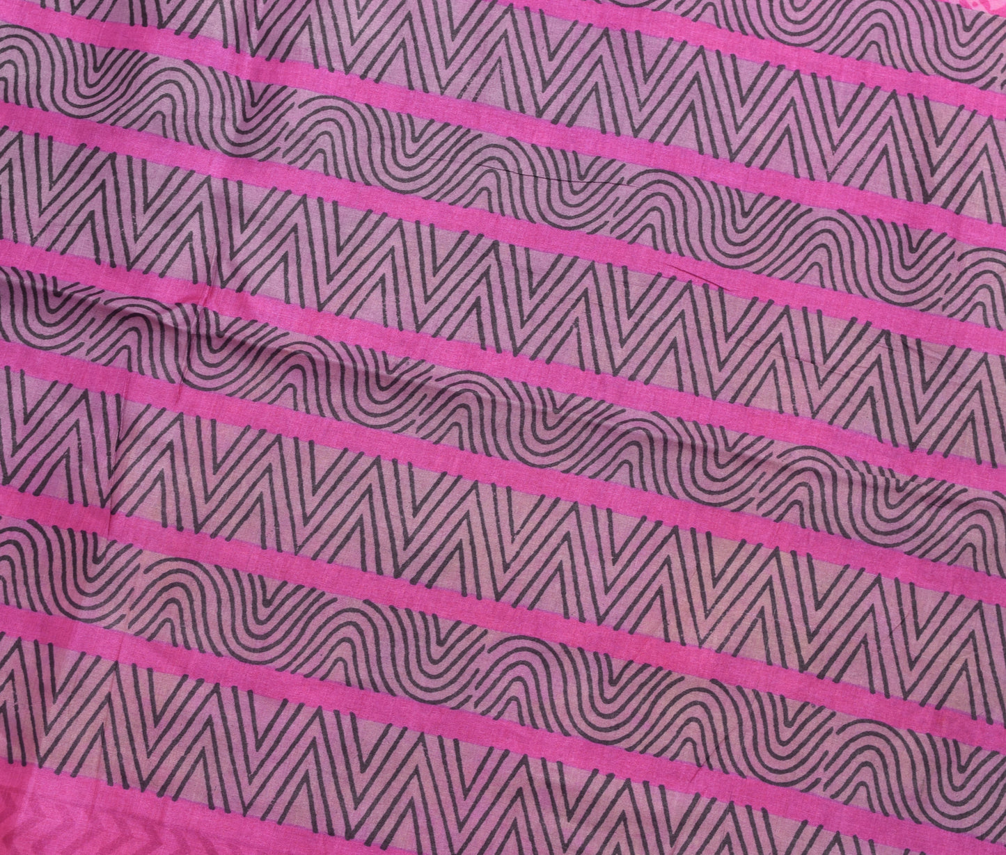 Sushila Vintage Pink Paisley Soft Saree 100% Pure Silk Printed Sari Craft Fabric