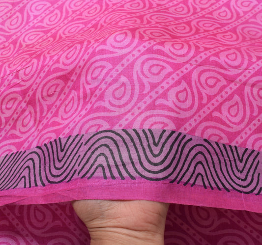 Sushila Vintage Pink Paisley Soft Saree 100% Pure Silk Printed Sari Craft Fabric