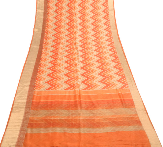 Sushila Vintage Multi-Color Woven Saree 100% Pure Woolen Zig-Zag Sari Fabric
