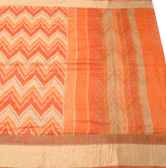 Sushila Vintage Multi-Color Woven Saree 100% Pure Woolen Zig-Zag Sari Fabric