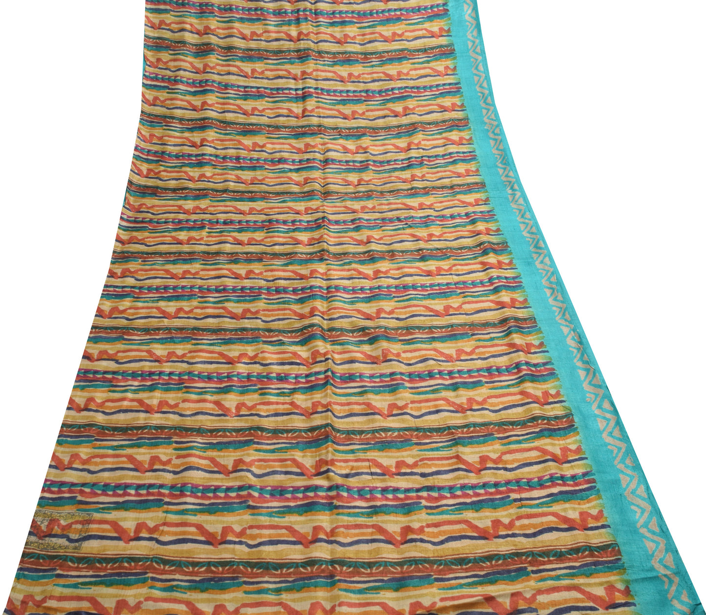 Sushila Vintage Turquoise Blue Saree 100% Pure Woolen Printed Soft Sari Fabric