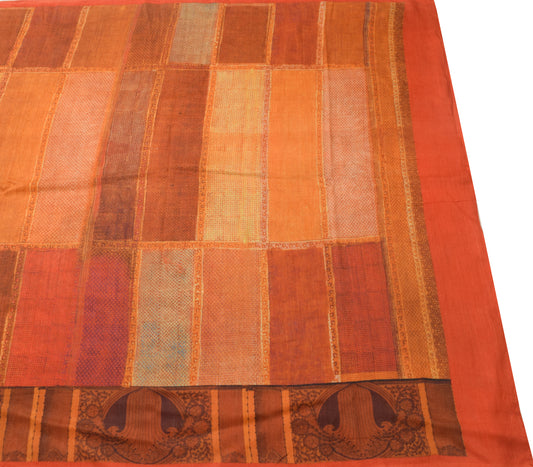 Sushila Vintage Orange Saree 100% Pure Woolen Abstract Woven Soft Sari Fabric