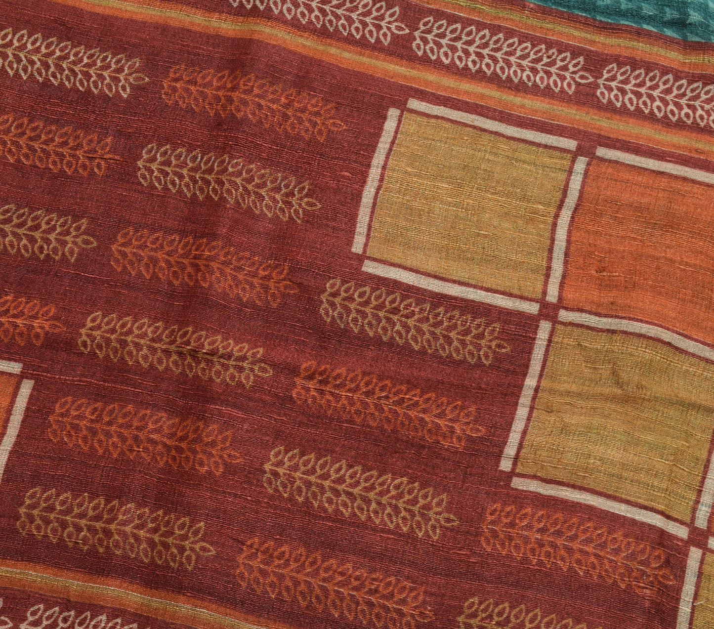 Sushila Vintage 100% Pure Silk Saree Geometrical Printed Teal Blue Sari Soft Fabric