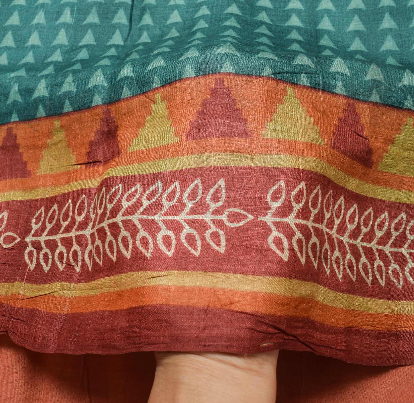 Sushila Vintage 100% Pure Silk Saree Geometrical Printed Teal Blue Sari Soft Fabric