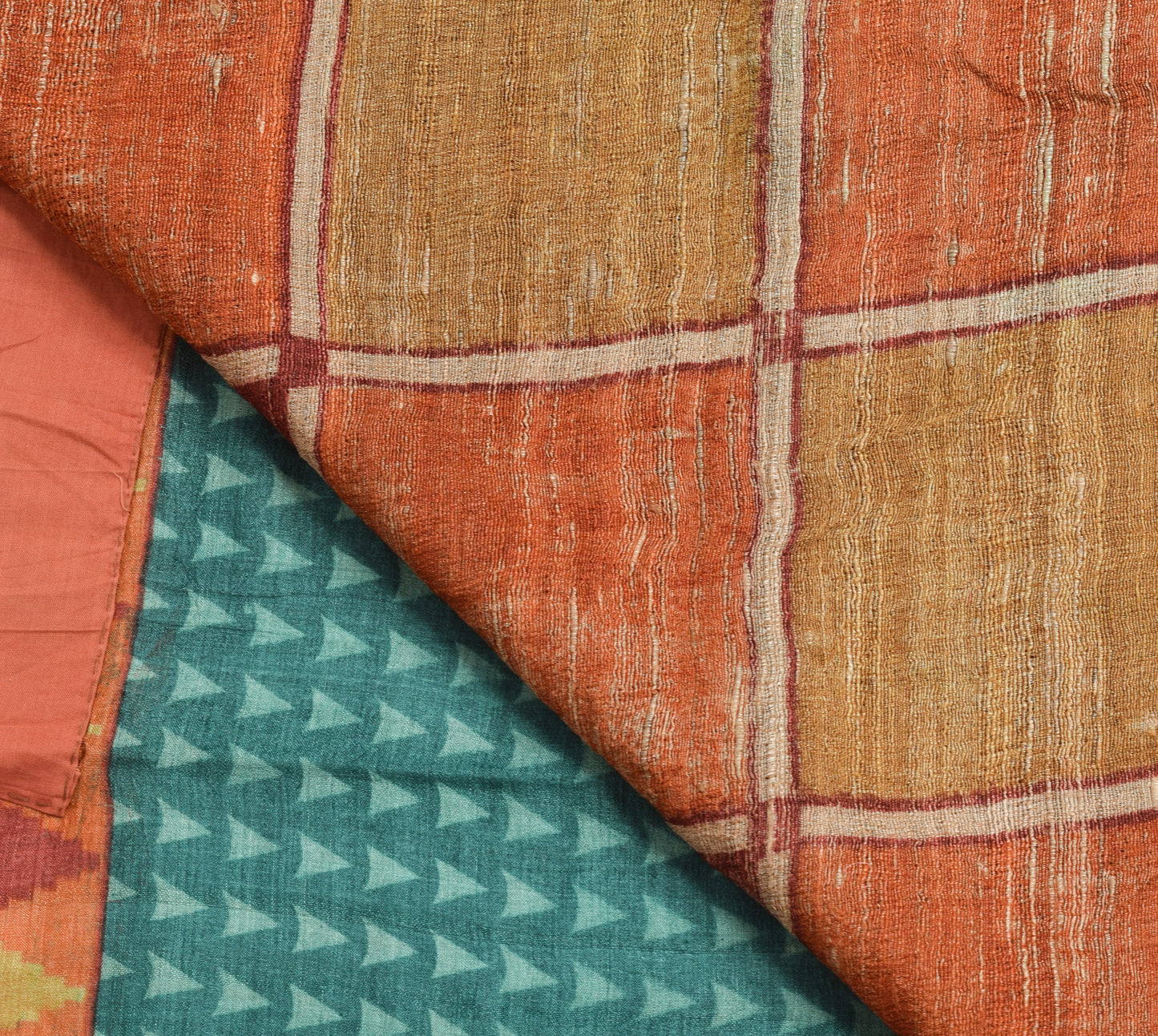 Sushila Vintage 100% Pure Silk Saree Geometrical Printed Teal Blue Sari Soft Fabric