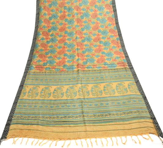 Sushila Vintage Yellow 100% Pure Woolen Saree Floral Woven & Printed Sari Fabric