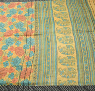Sushila Vintage Yellow 100% Pure Woolen Saree Floral Woven & Printed Sari Fabric