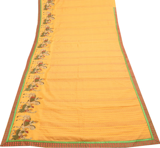 Sushila Vintage Yellow Thread Embroidered Saree Art Silk Human Sari Craft Fabric