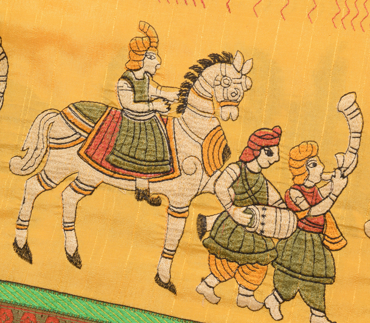 Sushila Vintage Yellow Thread Embroidered Saree Art Silk Human Sari Craft Fabric