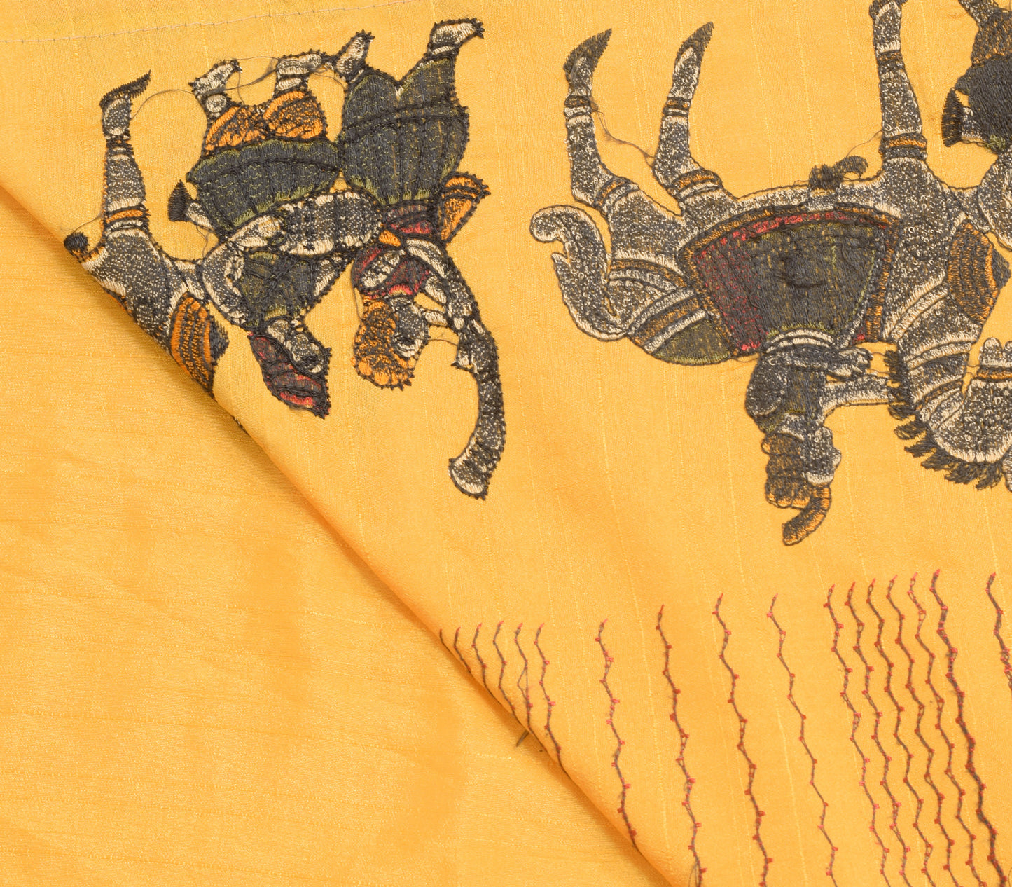 Sushila Vintage Yellow Thread Embroidered Saree Art Silk Human Sari Craft Fabric