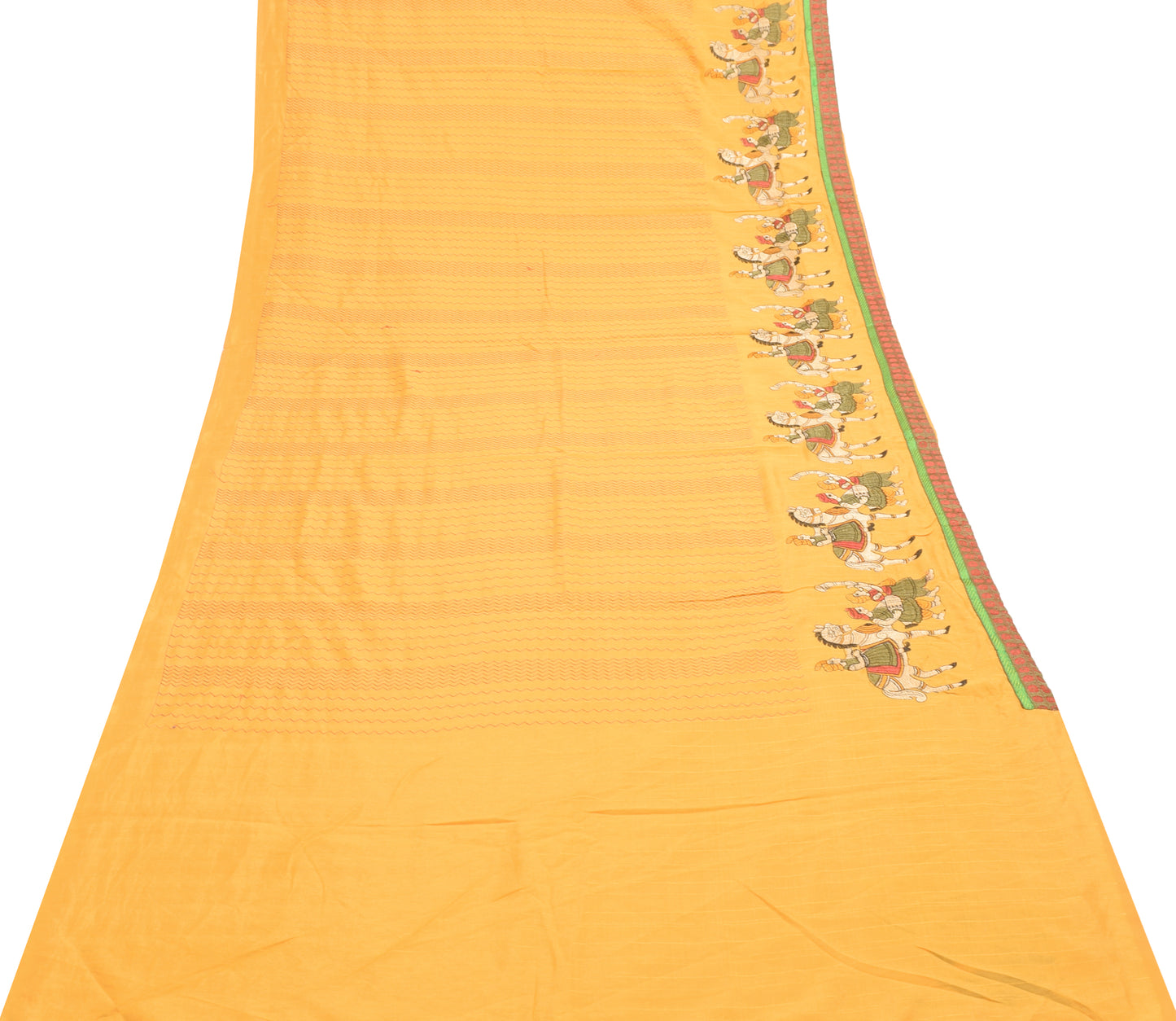 Sushila Vintage Yellow Thread Embroidered Saree Art Silk Human Sari Craft Fabric