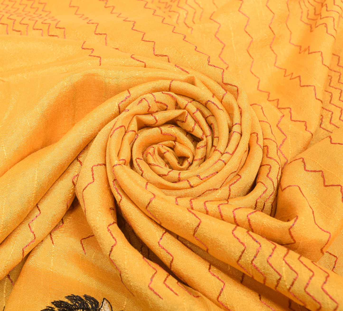 Sushila Vintage Yellow Thread Embroidered Saree Art Silk Human Sari Craft Fabric