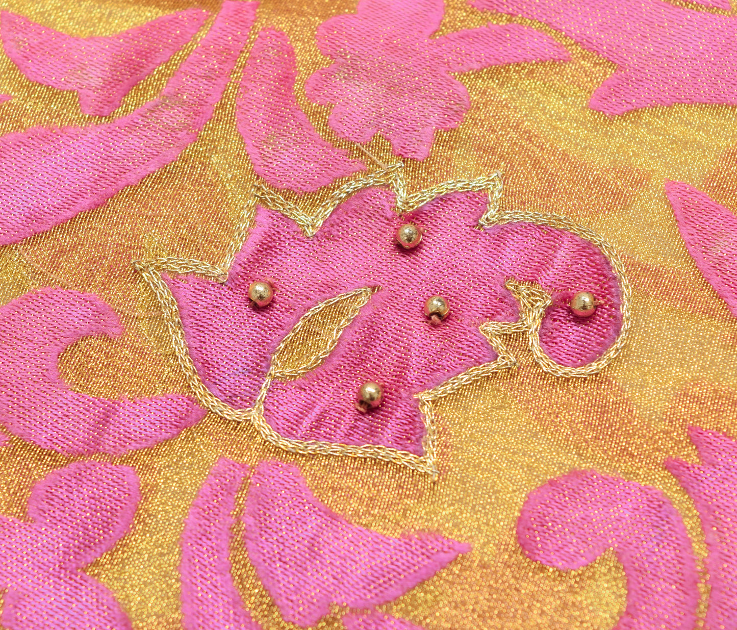 Sushila Vintage Golden & Purple Saree Blend Tissue Hand Beaded Sari Craft Fabric