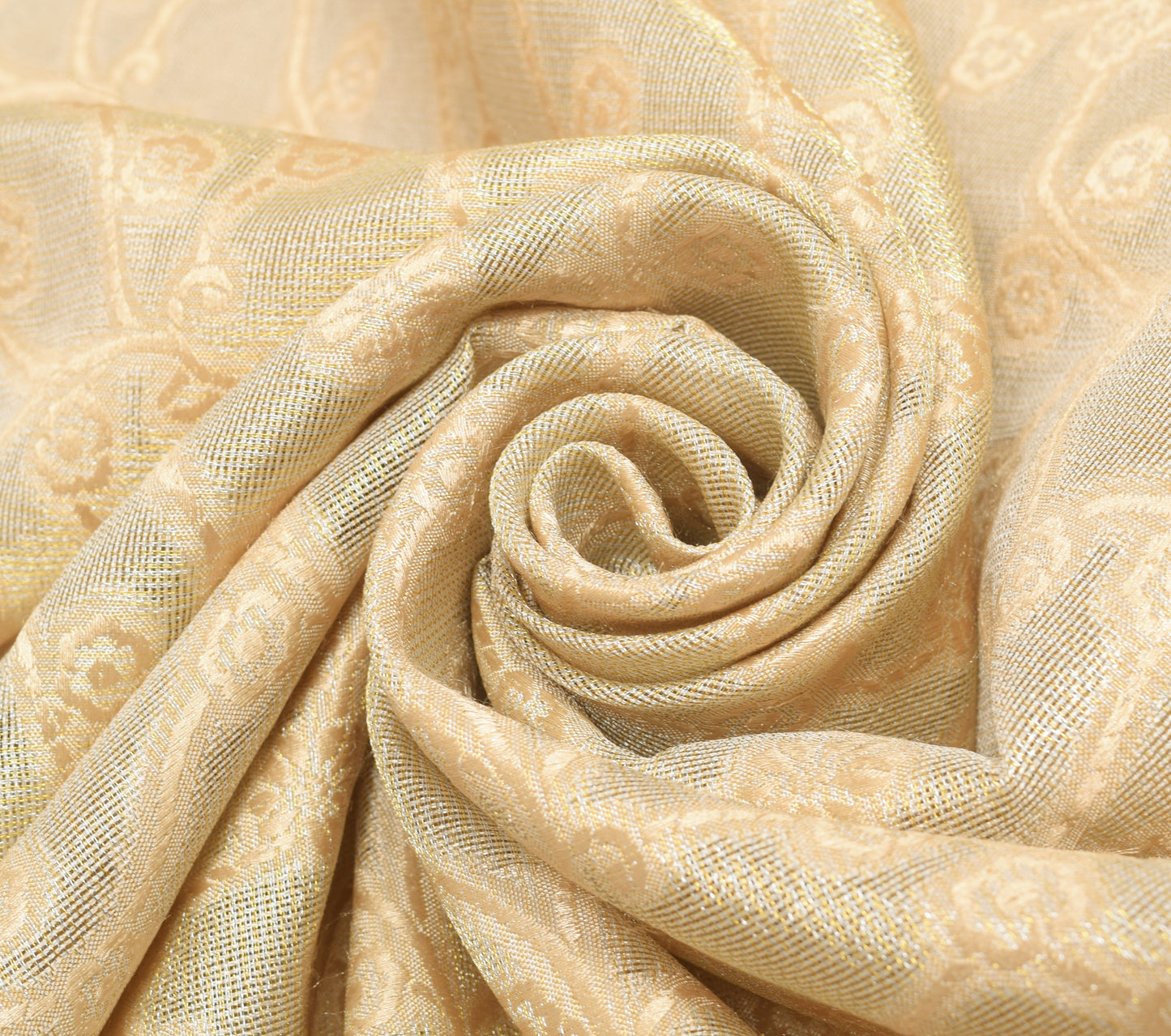 Sushila Vintage Beige Blend Tissue Saree Hand Beaded Zardozi Work Sari Fabric