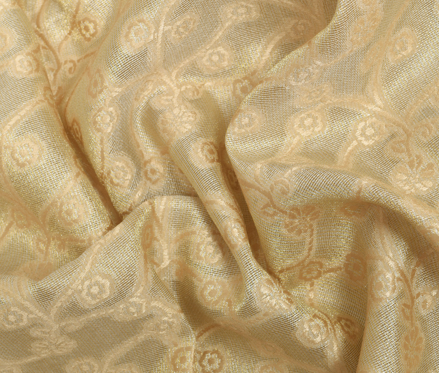 Sushila Vintage Beige Blend Tissue Saree Hand Beaded Zardozi Work Sari Fabric