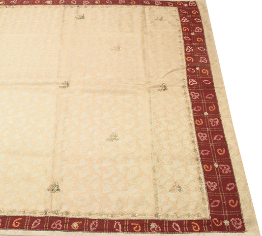 Sushila Vintage Beige Blend Tissue Saree Hand Beaded Zardozi Work Sari Fabric