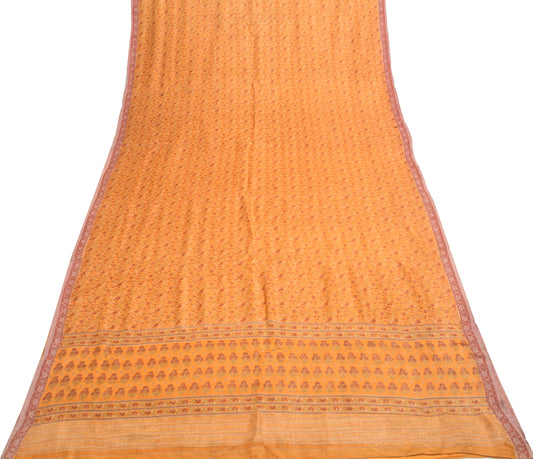 Sushila Vintage Orange Floral Saree 100% Pure Woolen Soft Sari Craft Fabric