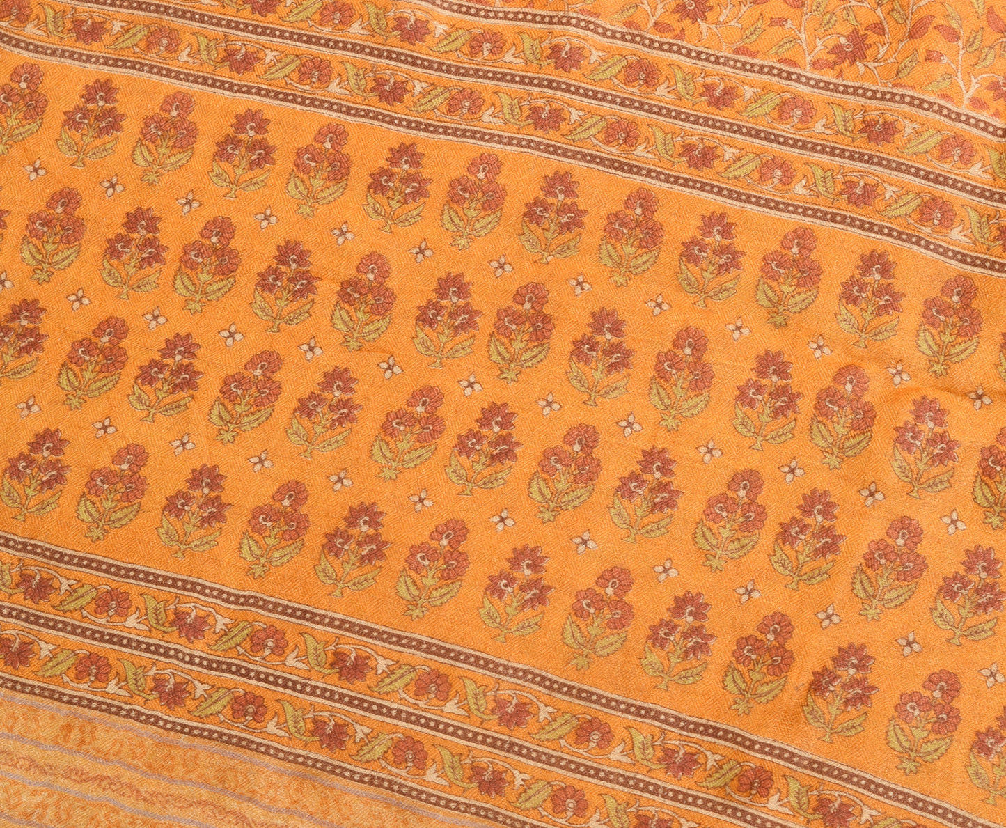 Sushila Vintage Orange Floral Saree 100% Pure Woolen Soft Sari Craft Fabric