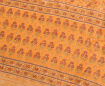 Sushila Vintage Orange Floral Saree 100% Pure Woolen Soft Sari Craft Fabric