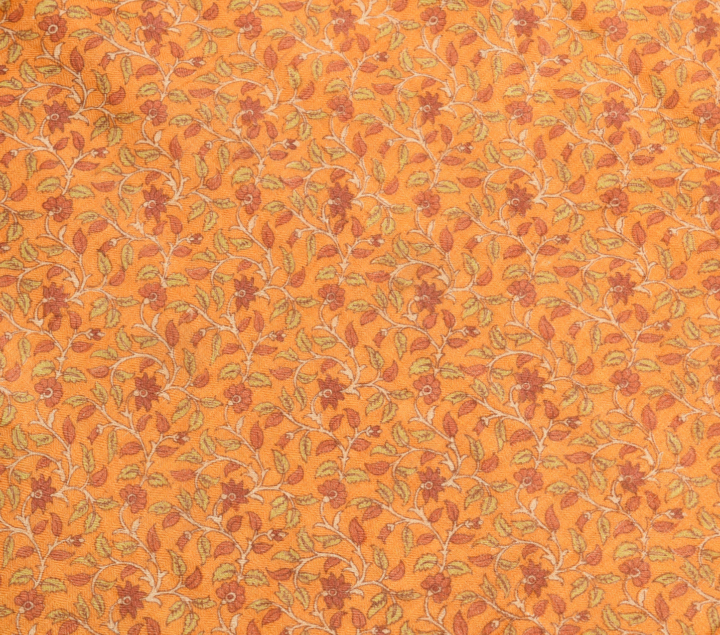 Sushila Vintage Orange Floral Saree 100% Pure Woolen Soft Sari Craft Fabric