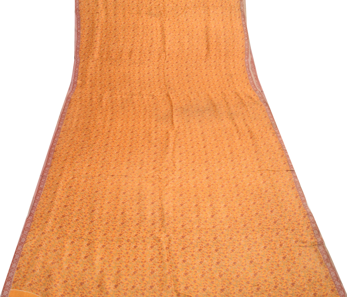 Sushila Vintage Orange Floral Saree 100% Pure Woolen Soft Sari Craft Fabric