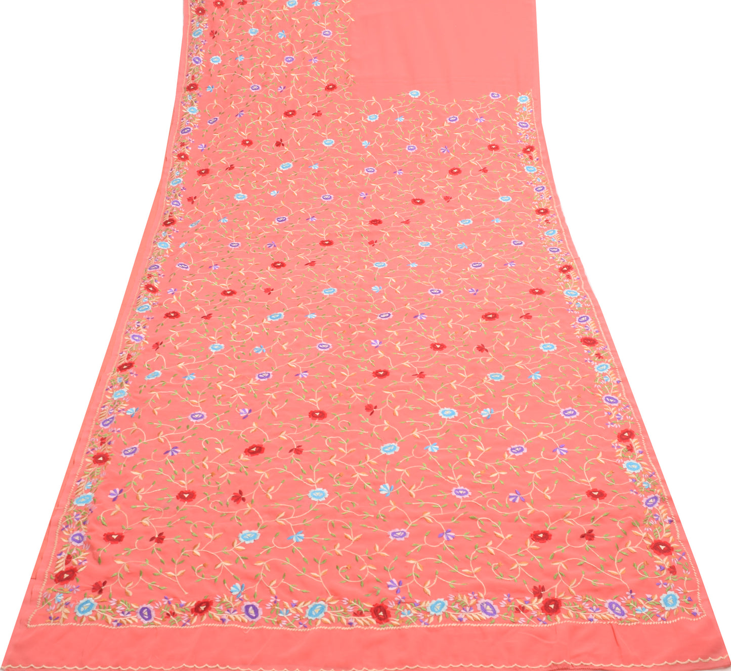 Sushila Vintage Peach Floral Saree Blend Georgette Silk Embroidered Sari Fabric