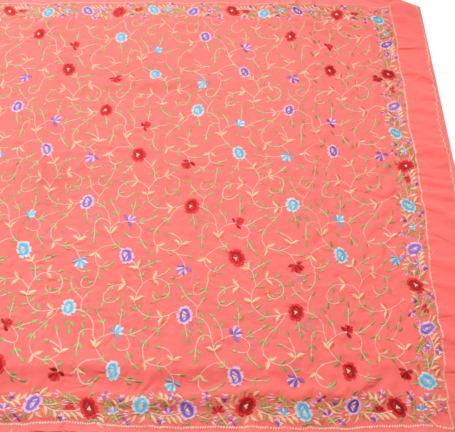Sushila Vintage Peach Floral Saree Blend Georgette Silk Embroidered Sari Fabric