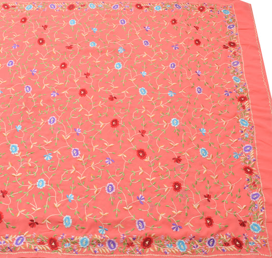 Sushila Vintage Peach Floral Saree Blend Georgette Silk Embroidered Sari Fabric