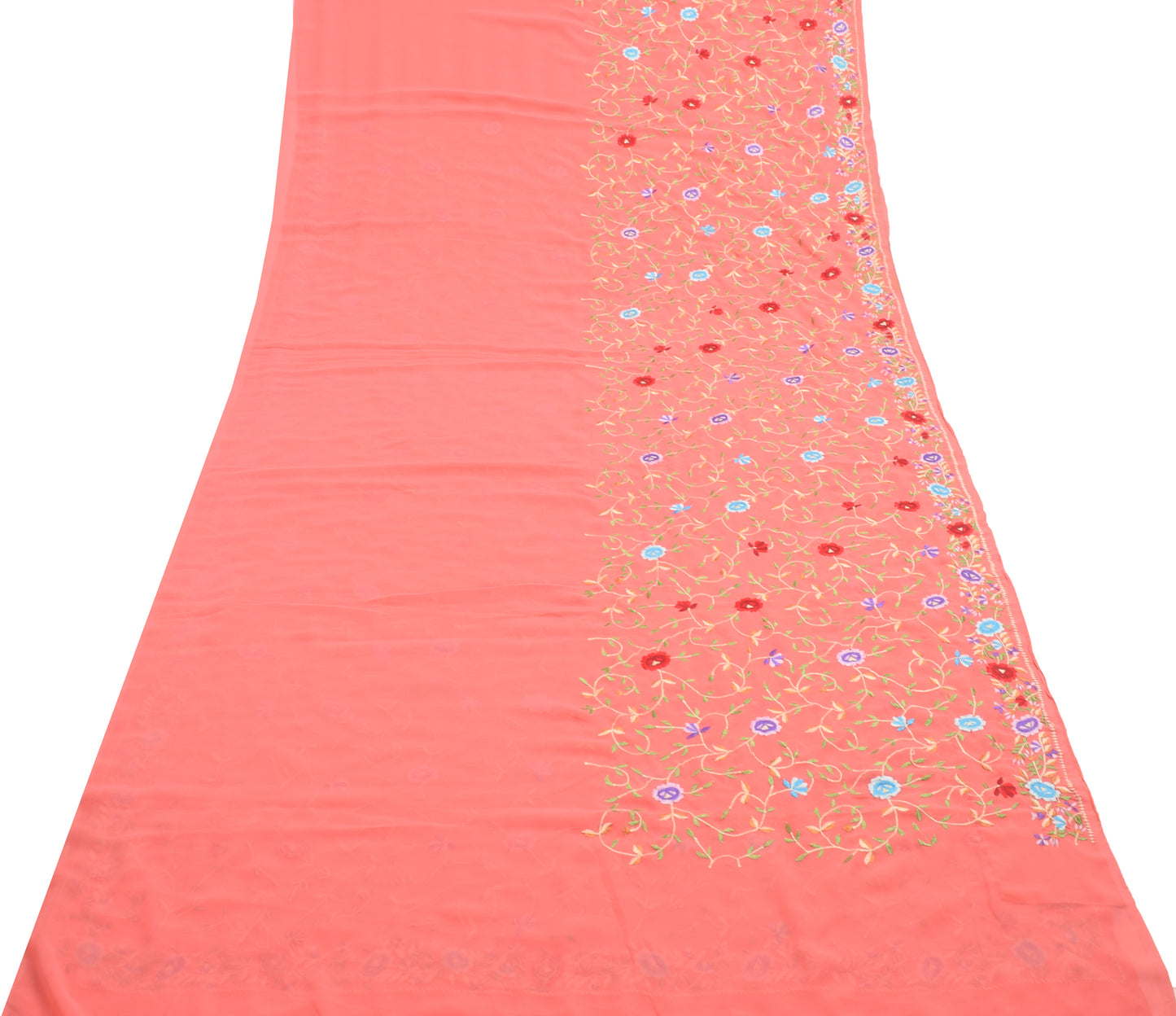 Sushila Vintage Peach Floral Saree Blend Georgette Silk Embroidered Sari Fabric