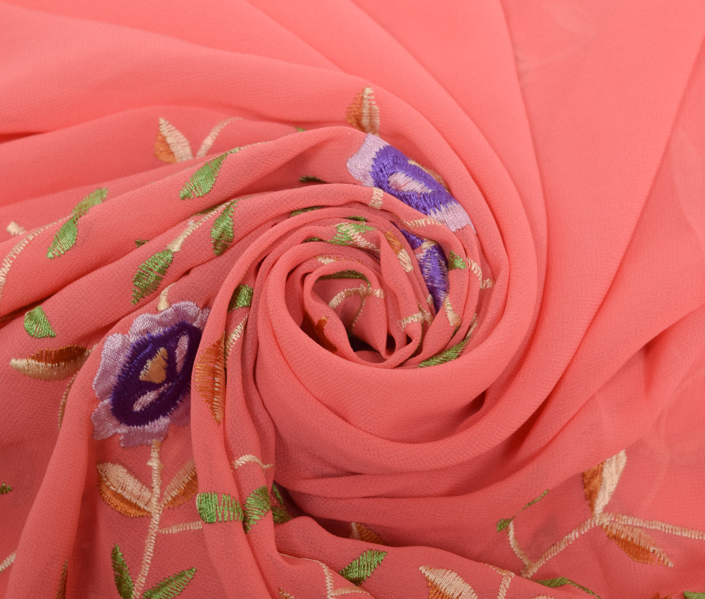 Sushila Vintage Peach Floral Saree Blend Georgette Silk Embroidered Sari Fabric
