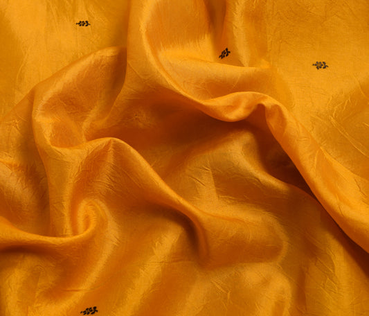 Sushila Vintage 100% Pure Silk Dark Yellow Saree Woven Floral Sari  Craft Fabric
