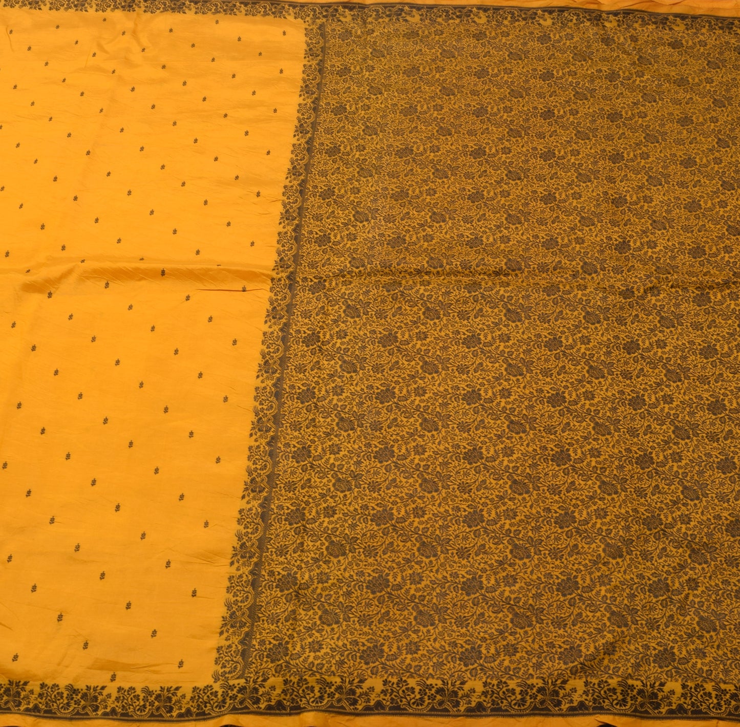 Sushila Vintage 100% Pure Silk Dark Yellow Saree Woven Floral Sari  Craft Fabric