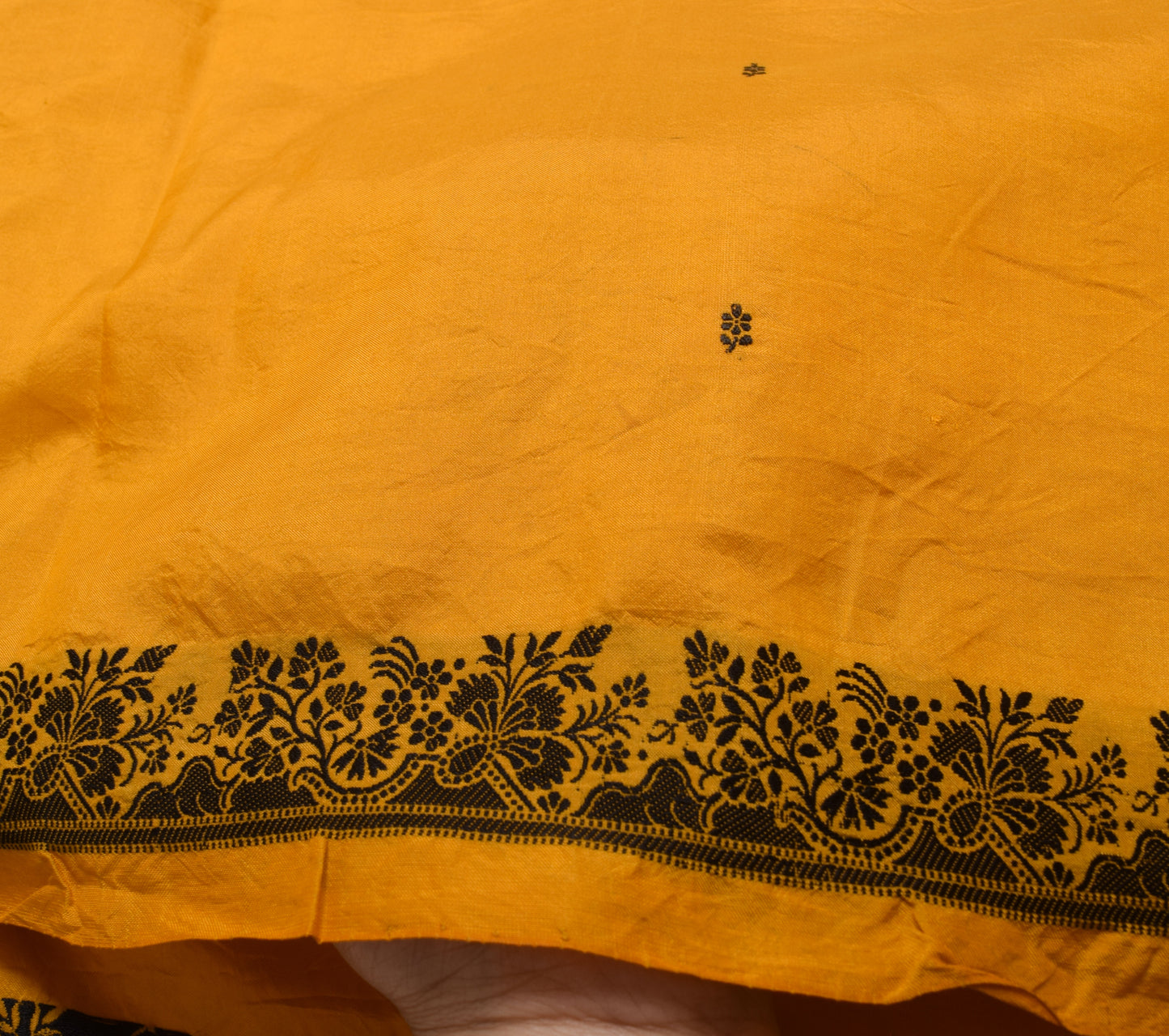 Sushila Vintage 100% Pure Silk Dark Yellow Saree Woven Floral Sari  Craft Fabric