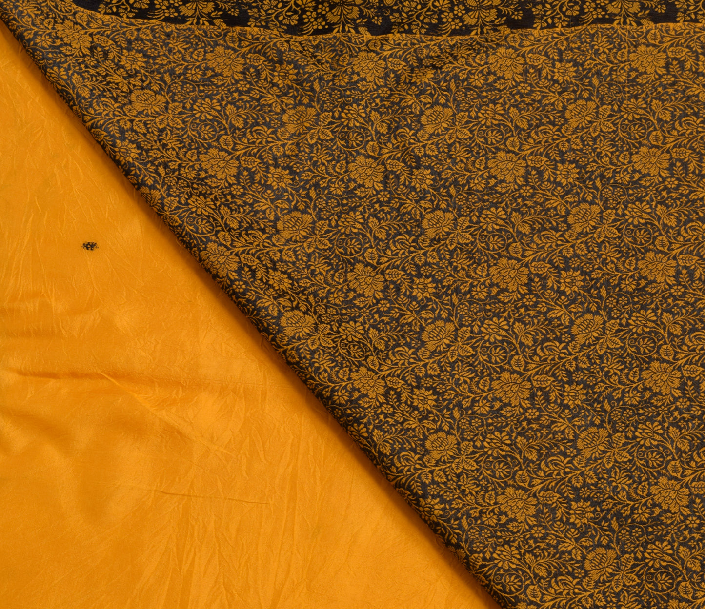 Sushila Vintage 100% Pure Silk Dark Yellow Saree Woven Floral Sari  Craft Fabric