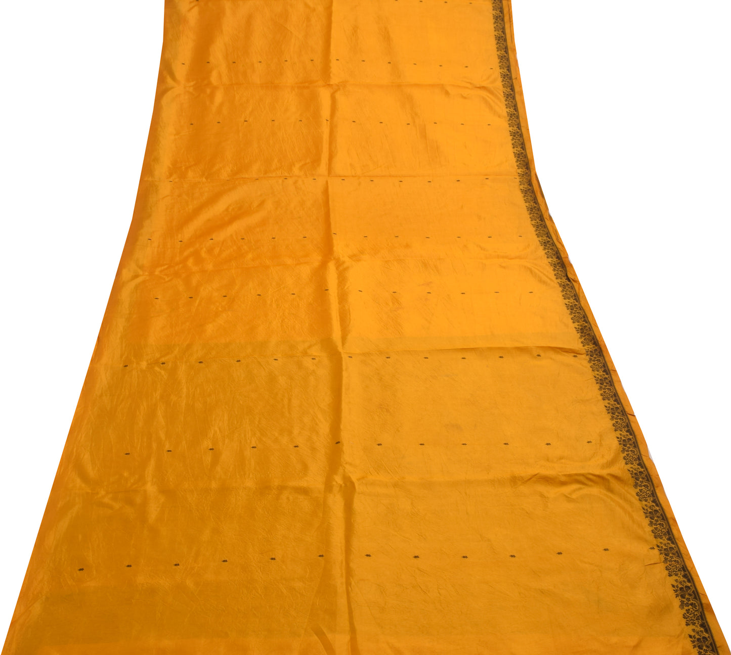 Sushila Vintage 100% Pure Silk Dark Yellow Saree Woven Floral Sari  Craft Fabric