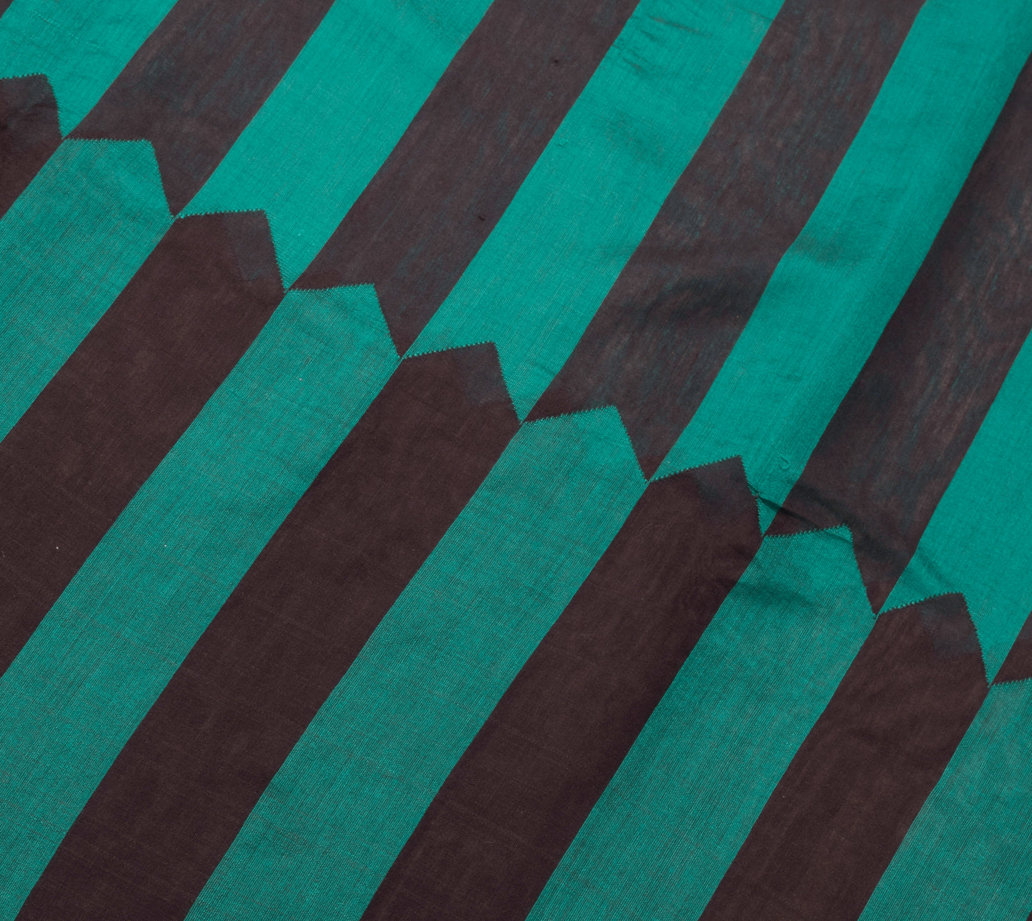 Sushila Vintage Black & Teal Green Saree Blend Cotton Silk Woven Sari Fabric