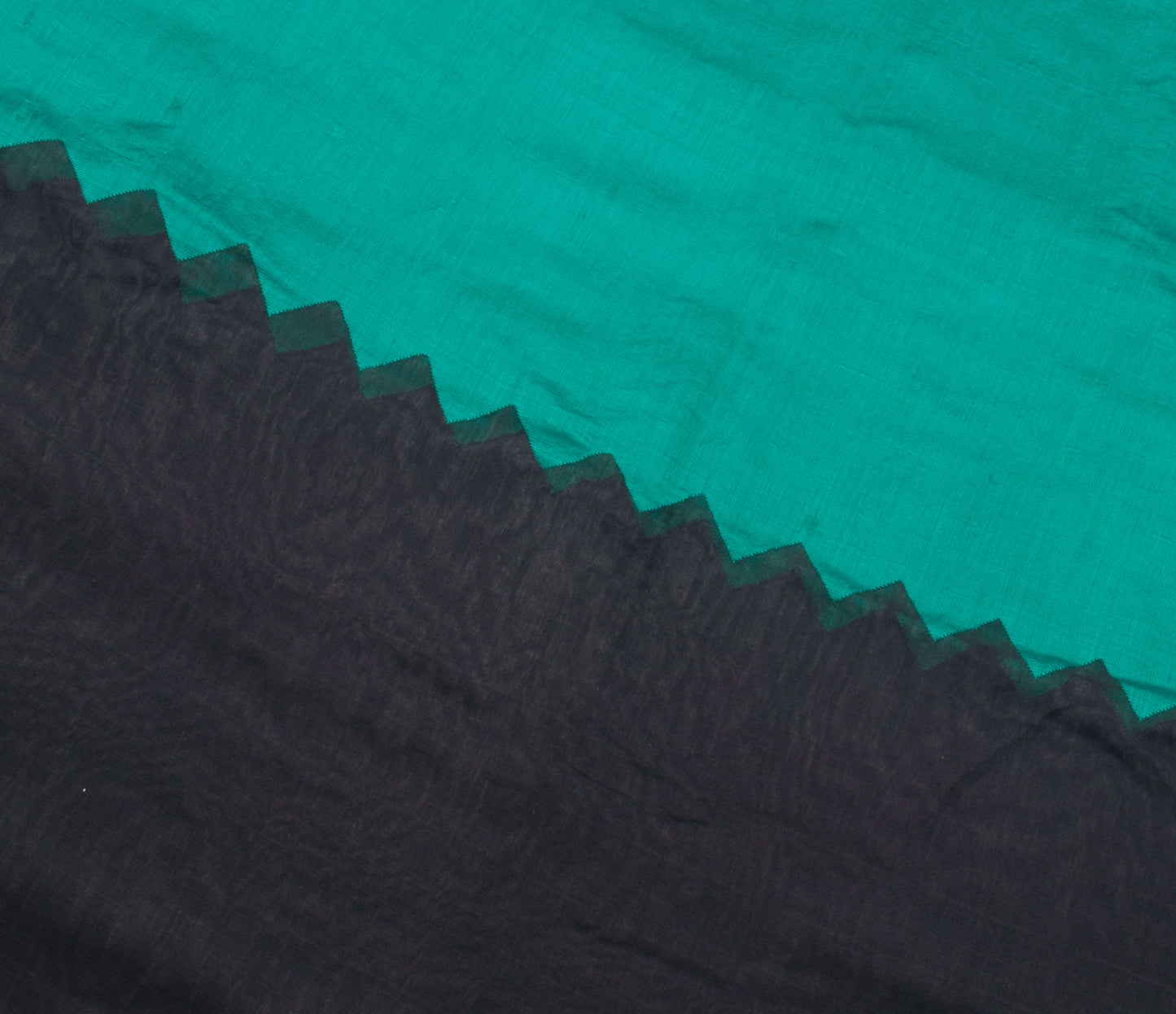 Sushila Vintage Black & Teal Green Saree Blend Cotton Silk Woven Sari Fabric