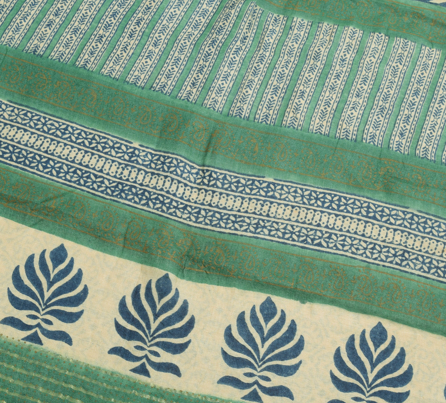 Sushila Vintage Cream Printed & Woven Saree 100% Pure Woolen Sari Craft  Fabric