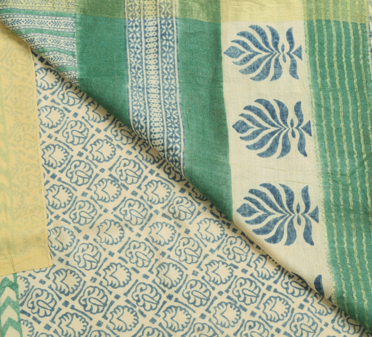 Sushila Vintage Cream Printed & Woven Saree 100% Pure Woolen Sari Craft  Fabric