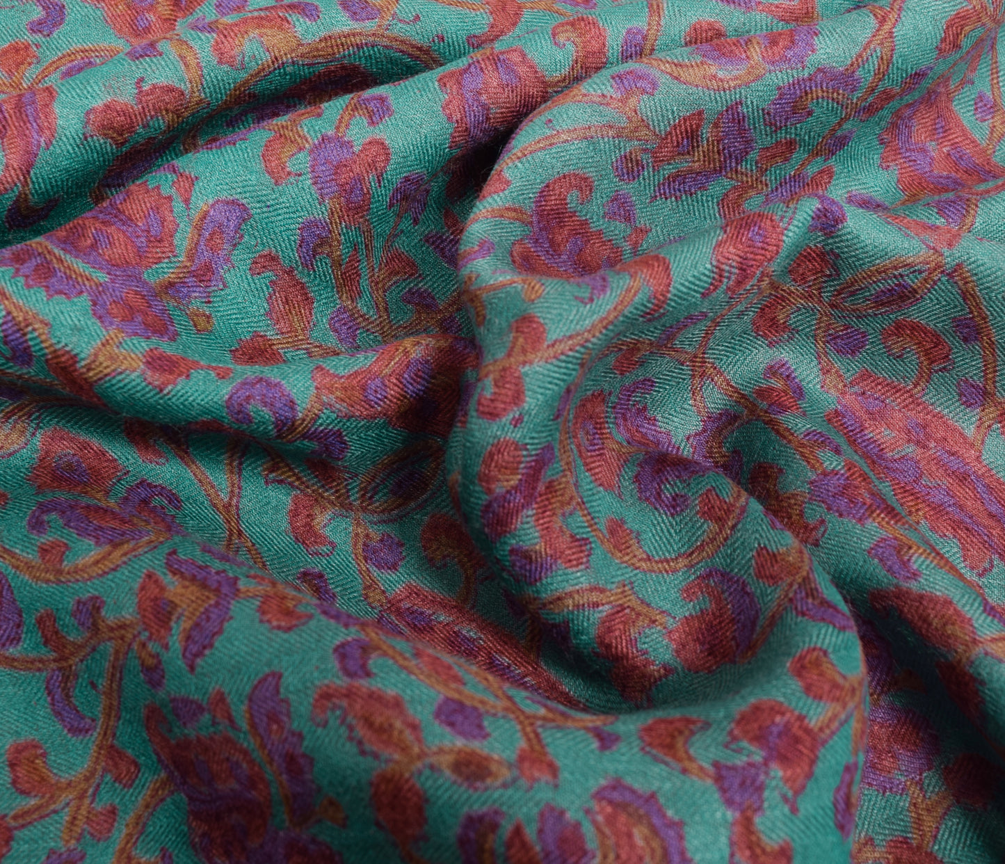 Sushila Vintage Aqua Blue Hand Block Printed Saree 100% Pure Woolen Sari Fabric