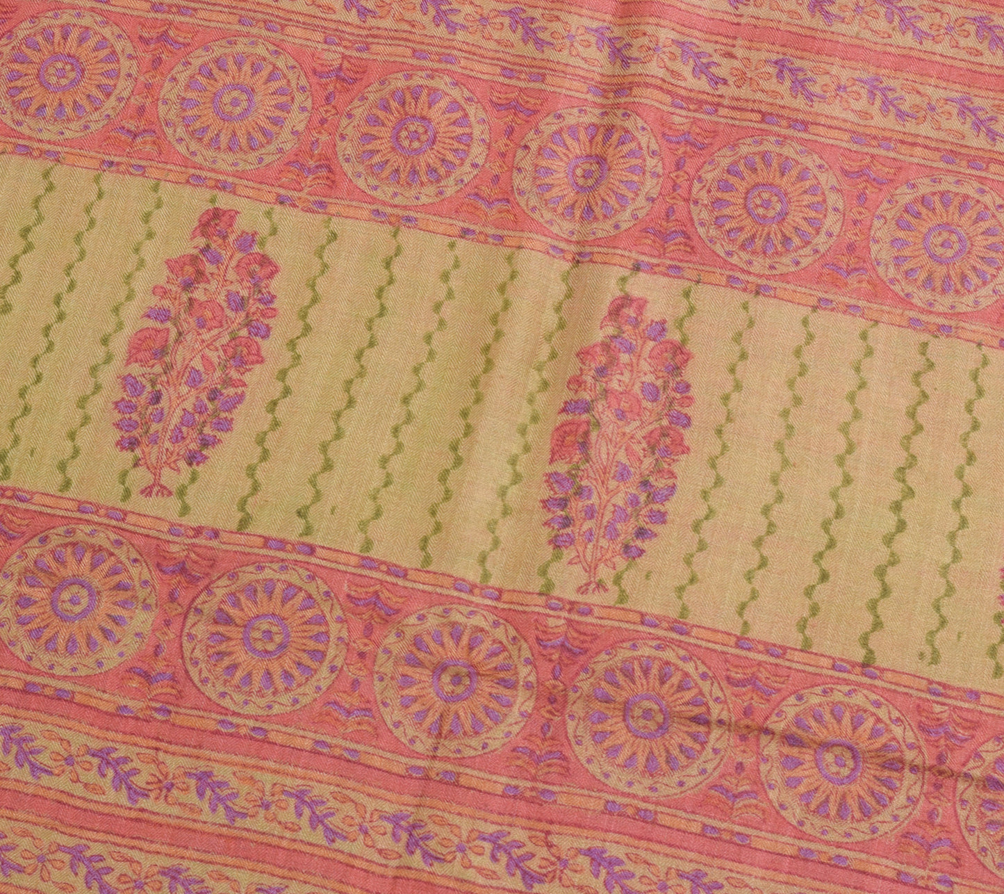 Sushila Vintage Aqua Blue Hand Block Printed Saree 100% Pure Woolen Sari Fabric