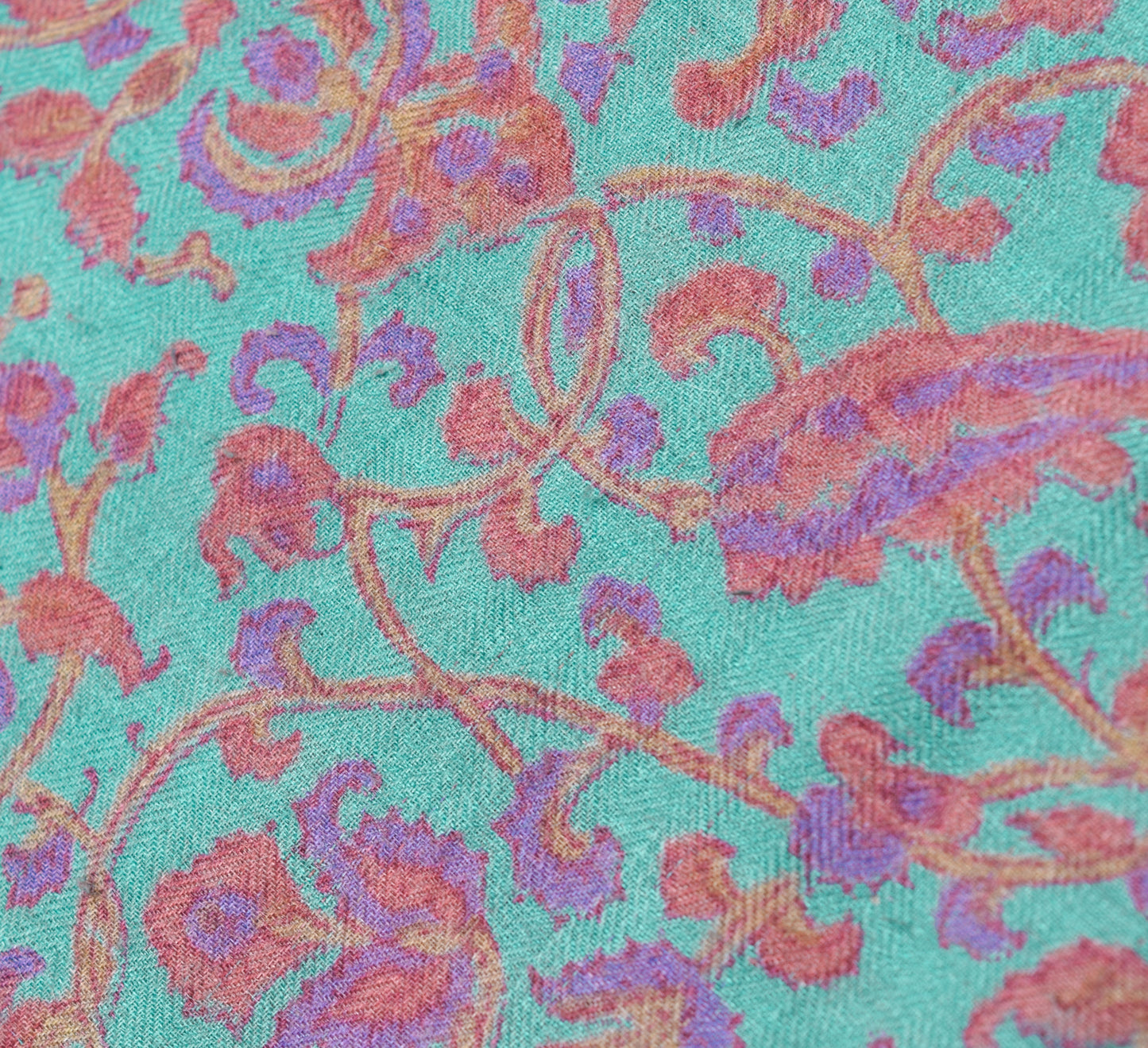 Sushila Vintage Aqua Blue Hand Block Printed Saree 100% Pure Woolen Sari Fabric