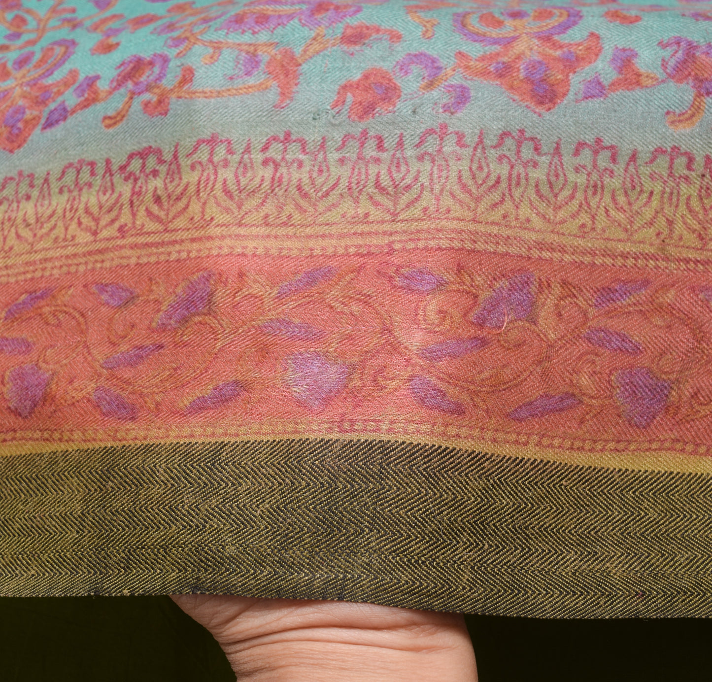 Sushila Vintage Aqua Blue Hand Block Printed Saree 100% Pure Woolen Sari Fabric