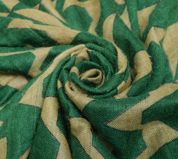 Sushila Vintage Light Brown & Green Saree 100%Pure Woolen Woven Soft Sari Fabric