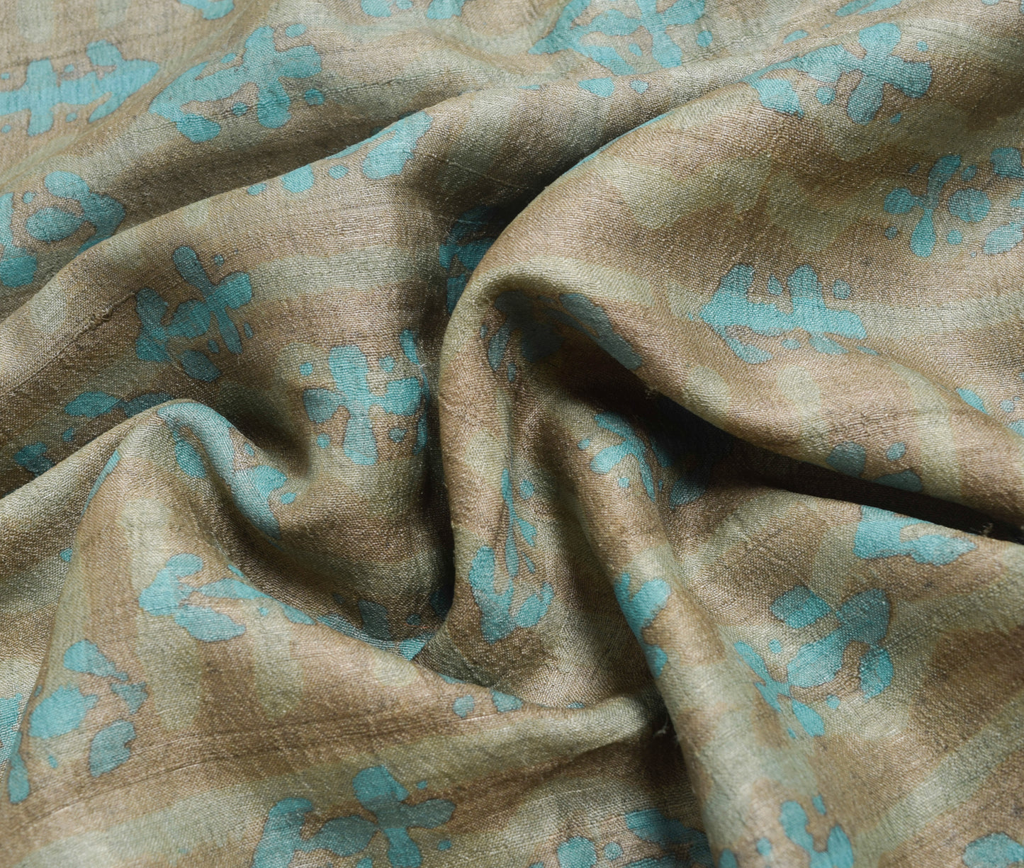 Sushila Vintage Brown Printed Saree 100%Pure Tussar Silk Sari Craft Dress Fabric