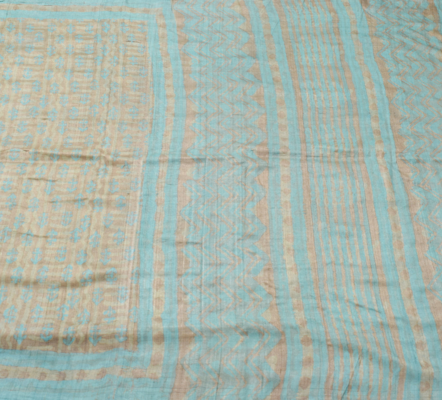 Sushila Vintage Brown Printed Saree 100%Pure Tussar Silk Sari Craft Dress Fabric