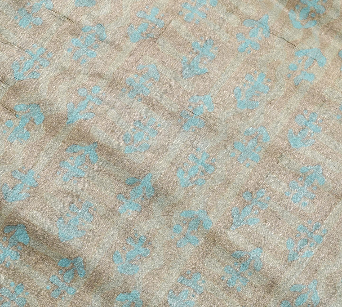 Sushila Vintage Brown Printed Saree 100%Pure Tussar Silk Sari Craft Dress Fabric